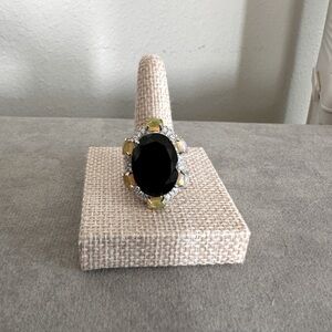 Black Spinel, Ethiopian Opal and White Zircon Ring by Colleen Lopez